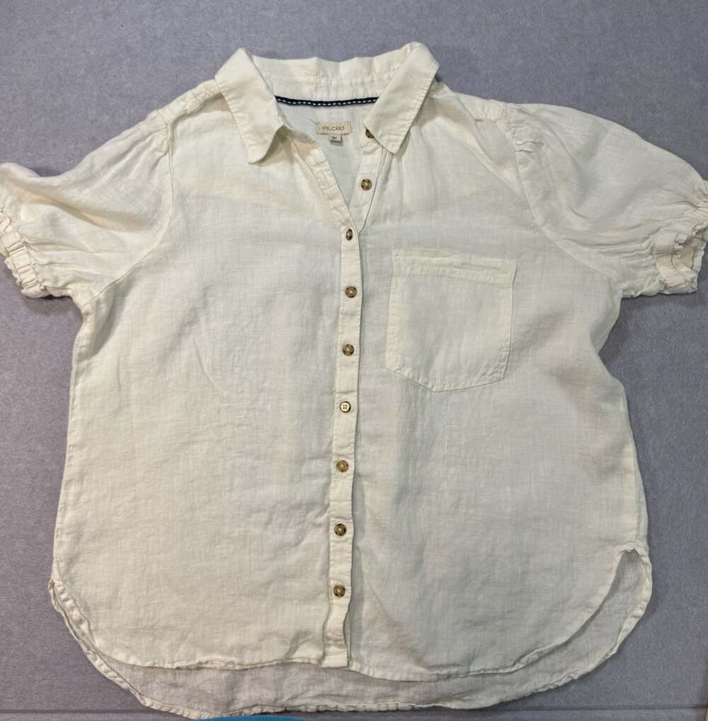 Pilcro Aly 100% Linen Puff-Sleeve Blouse
